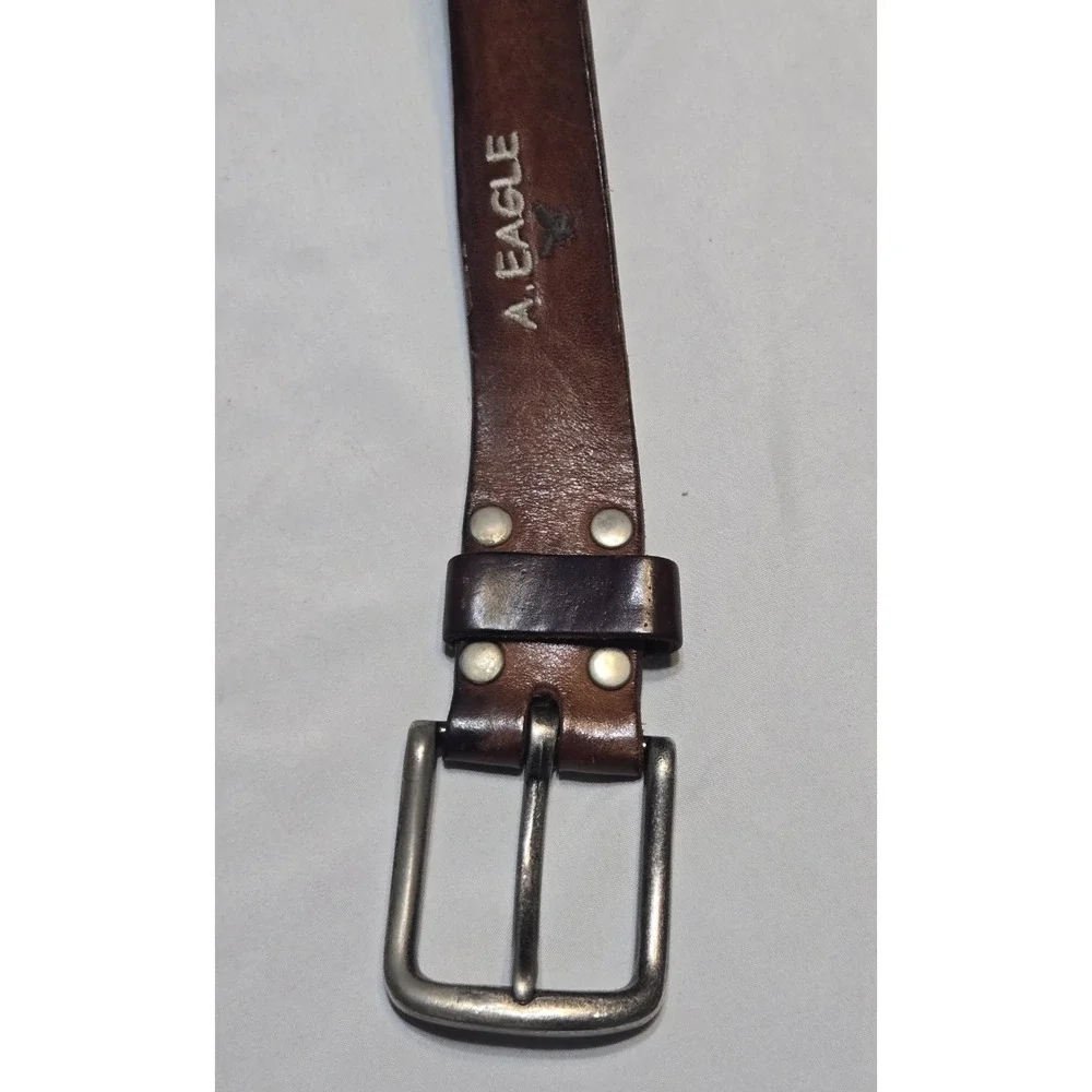 American Eagle Y2K Brown Embroidered Soft Leather Belt 34-40